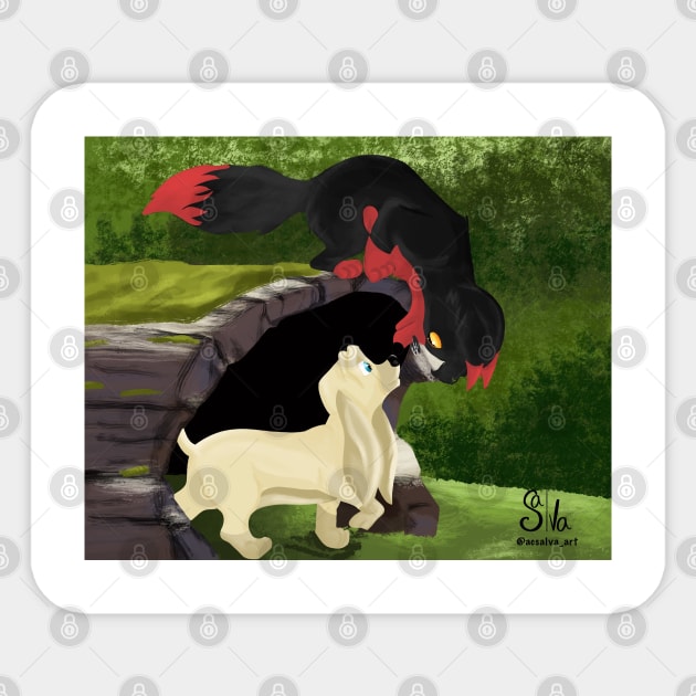 The fox and the hound but make it good omens Sticker by AC Salva